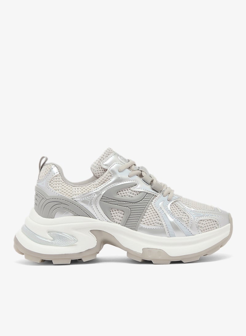 Ginger Chunky Sole Lace Up Sneakers Silver - Image 1