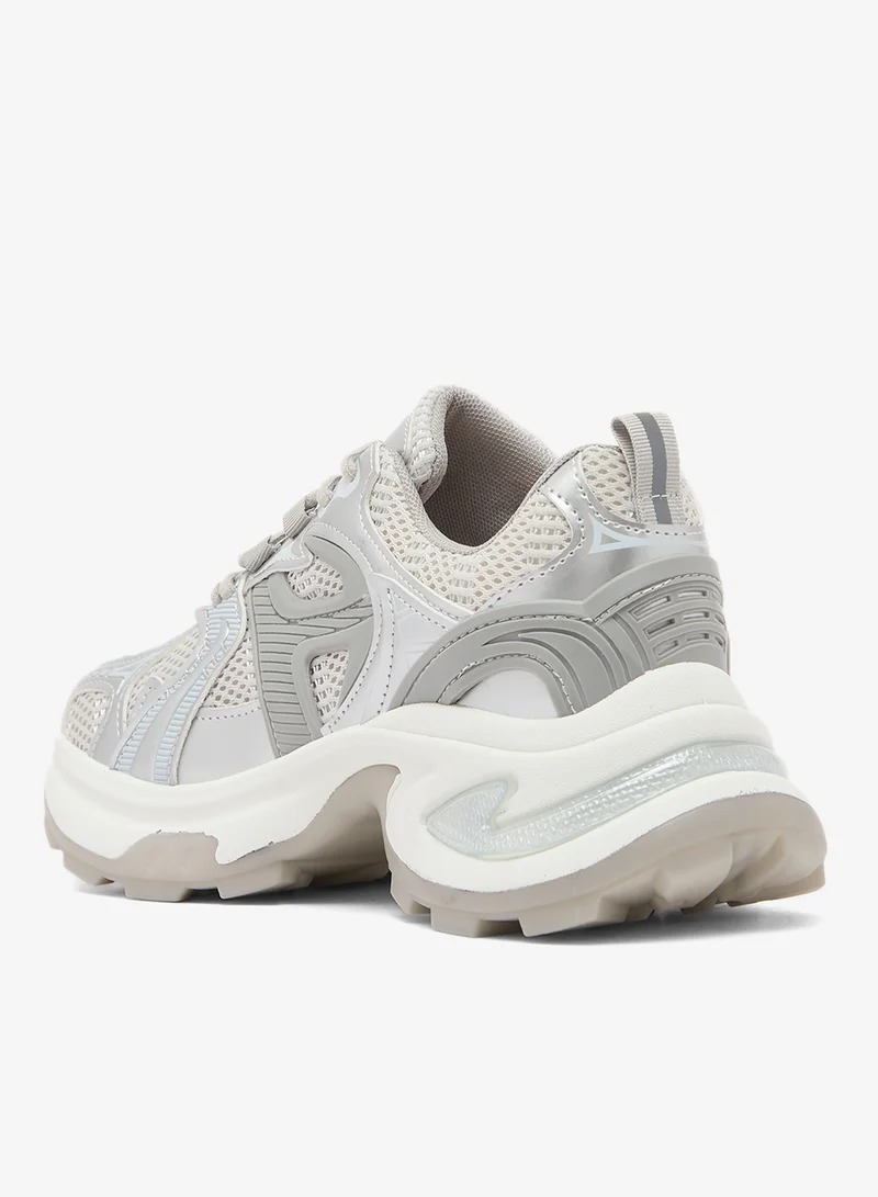Ginger Chunky Sole Lace Up Sneakers Silver