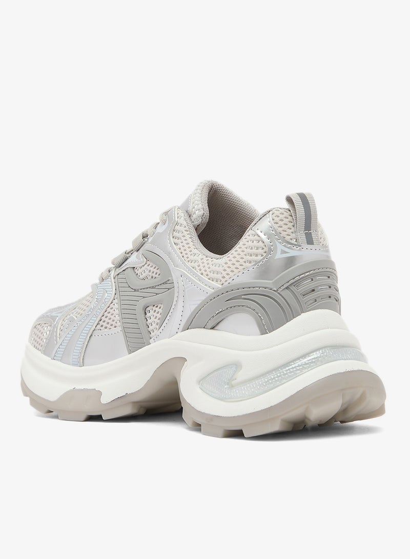 Ginger Chunky Sole Lace Up Sneakers Silver - Image 2