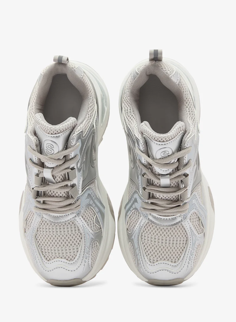 Ginger  Chunky Sole Lace Up Sneakers Silver for Women | Best Price UAE