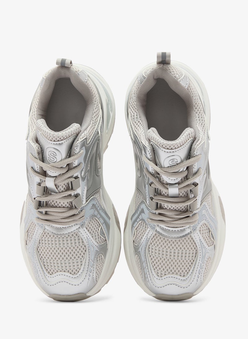 Ginger Chunky Sole Lace Up Sneakers Silver - Image 4