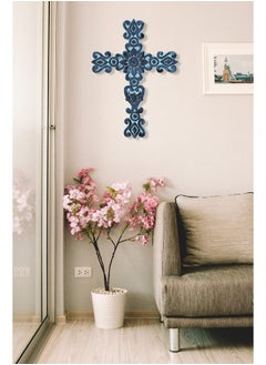Ardour Ardour Metal Decorative Wall Cross Metal Spiritual Decorations for Home Religious Hanging Cross Wall Decor 9.5" x 5" Inches - Blue  - Image 4