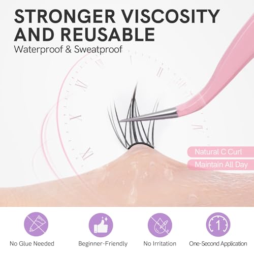 MLEN DIARY Self Adhesive Lash Clusters DIY Eyelash Extensions C Curl Natural 42Pcs Pre-Glued Cluster Lashes 11-13MM No Glue Individual Lashes Self Application at Home(Idol) - Image 2