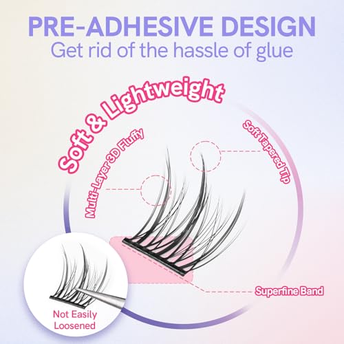 MLEN DIARY Self Adhesive Lash Clusters DIY Eyelash Extensions C Curl Natural 42Pcs Pre-Glued Cluster Lashes 11-13MM No Glue Individual Lashes Self Application at Home(Idol) - Image 5
