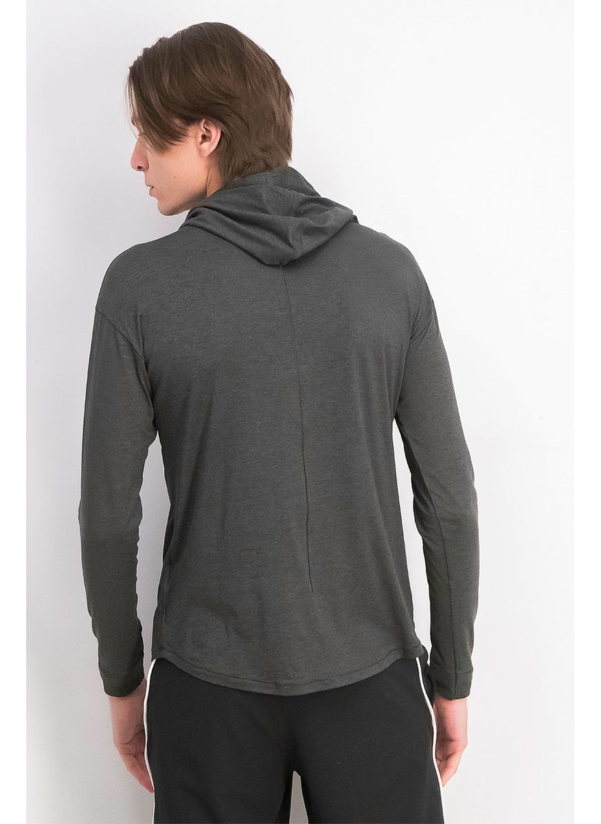 PUMA Men Sportswear Fit Training Long Sleeve Studio Knit Hoodie, Dark Grey Heather  - Image 3
