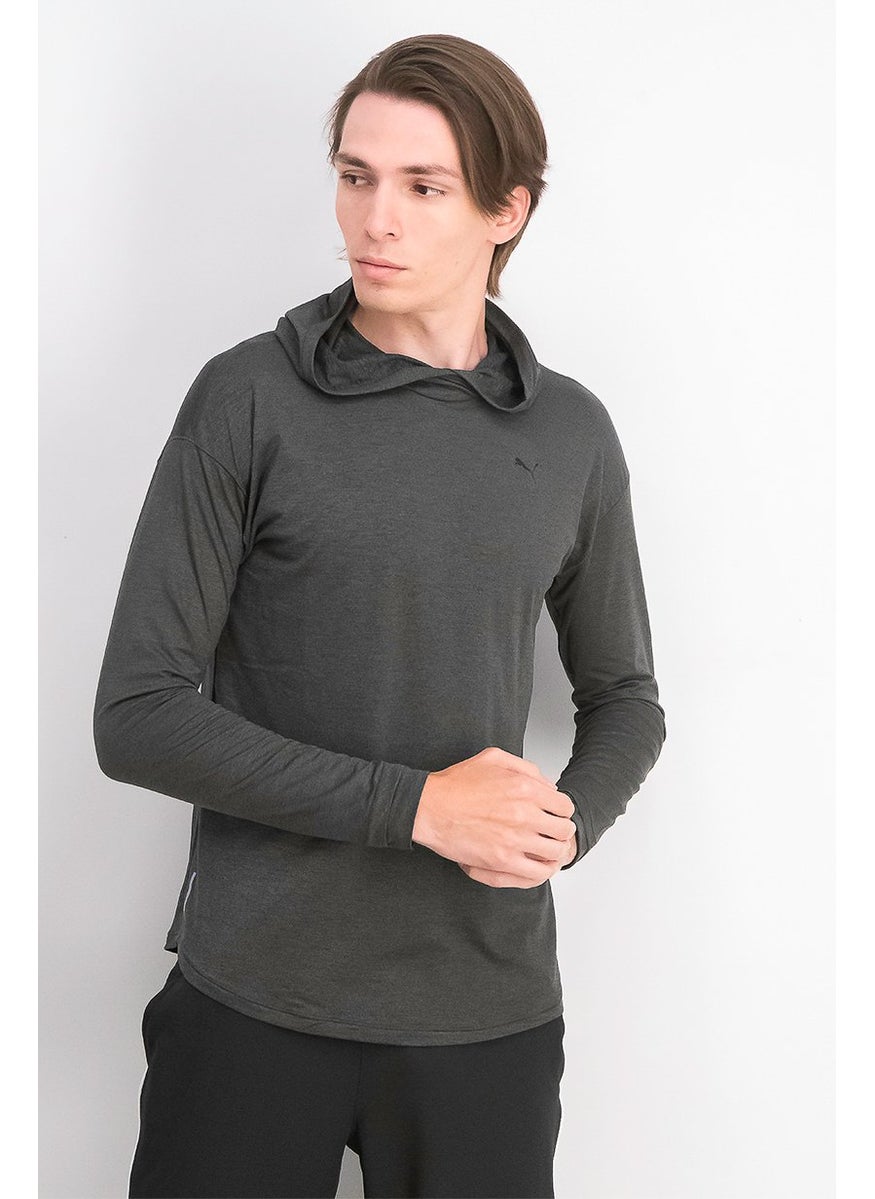 PUMA Men Sportswear Fit Training Long Sleeve Studio Knit Hoodie, Dark Grey Heather  - Image 1