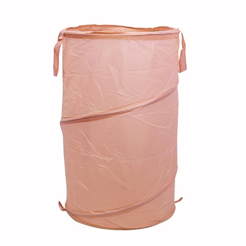 Kuber Industries Multipurpose Foldable Collapsible 50Litre PopUp Laundry Bag Basket with Zippered Lid And Carry Handle Peach - Image 3