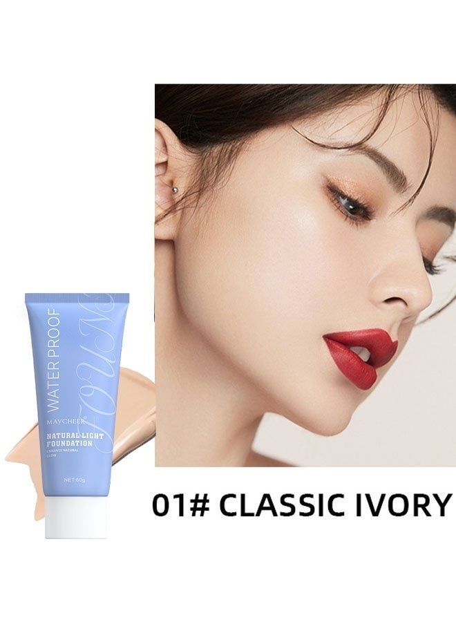MAYCHEER WaterProof Natural Light Foundation ,Long-lasting Oil Control Concealer - Beauty Cosmetics Facial Foundation Concealer for Travel Vacation Performance Dating 01# CALASSIC IVORY - Image 2