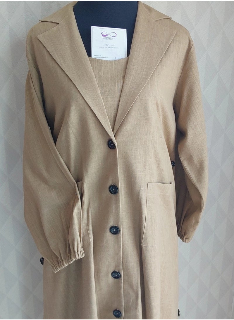 ALREESH ALBANAFSAJI - ALREESH 25 TRAVEL SET  JACKET WITH PANTS AND SHIRT  BEIGE - Image 1