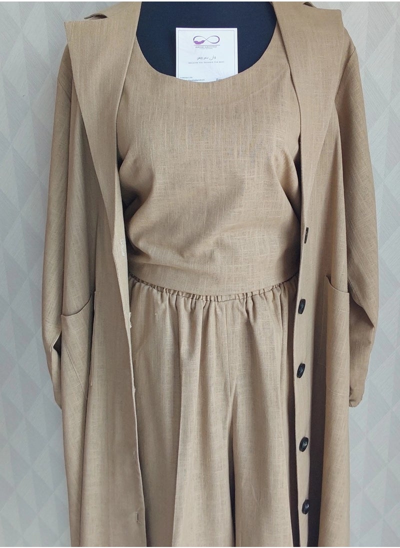 ALREESH ALBANAFSAJI - ALREESH 25 TRAVEL SET  JACKET WITH PANTS AND SHIRT  BEIGE - Image 1