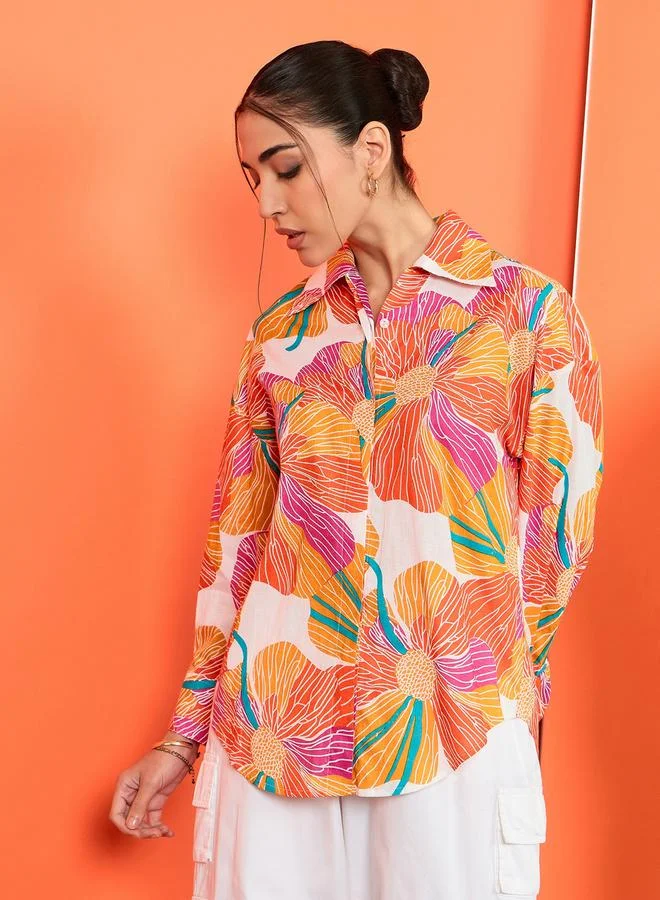 Uptownie Floral Print Long Sleeve Shirt
