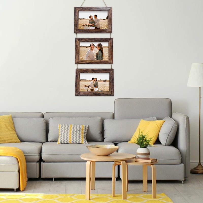 Rexllon 5x7 Wall Hanging Picture Frames Collage with 3 Opening Rustic Brown Frames - Image 4