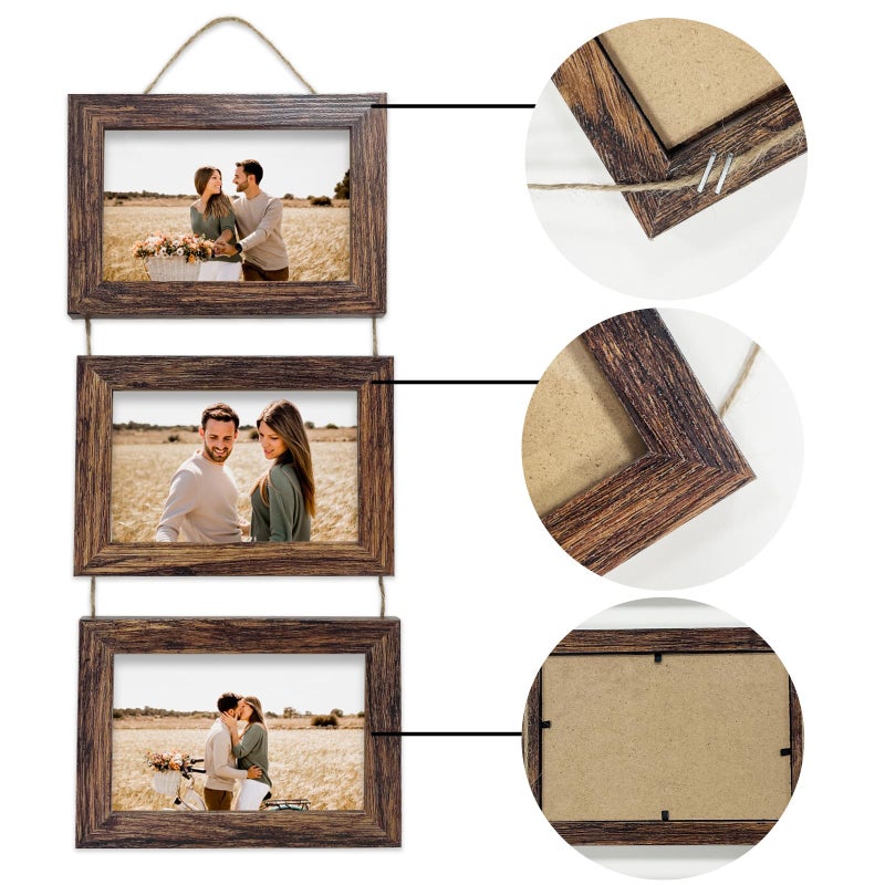 Rexllon 5x7 Wall Hanging Picture Frames Collage with 3 Opening Rustic Brown Frames - Image 3