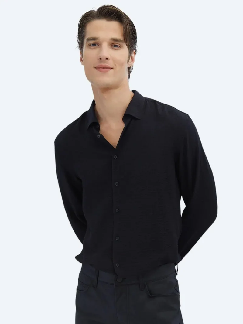 Kip Black Regular Fit Weaving Classical Shirt