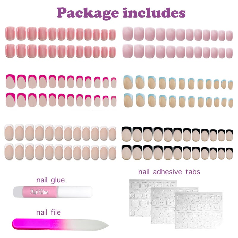 Jsiallye 6 Packs 144Pcs French Tip Press on Nails Short, Jsiallye Short Square Fake Nails Glue on Nails Kits with Adhesive Tabs Nail File for Women Press on Nails - Image 5