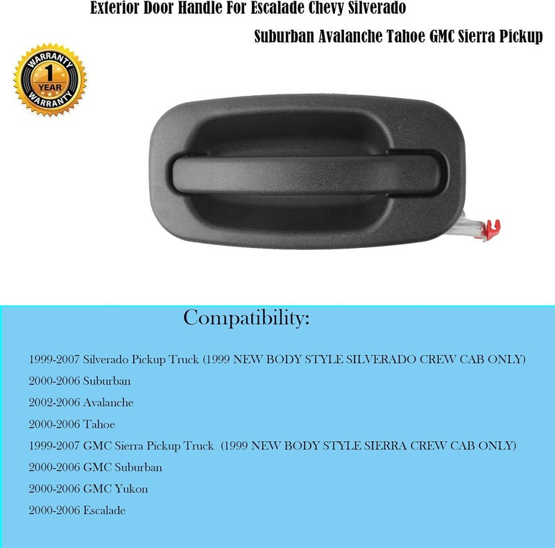 HHCSOP Rear Left Driver Exterior Door Handle for Chevy Suburban, Avalanche, Silverado, Tahoe, GMC Sierra, Yukon, Escalade (1999-2007) - Image 2