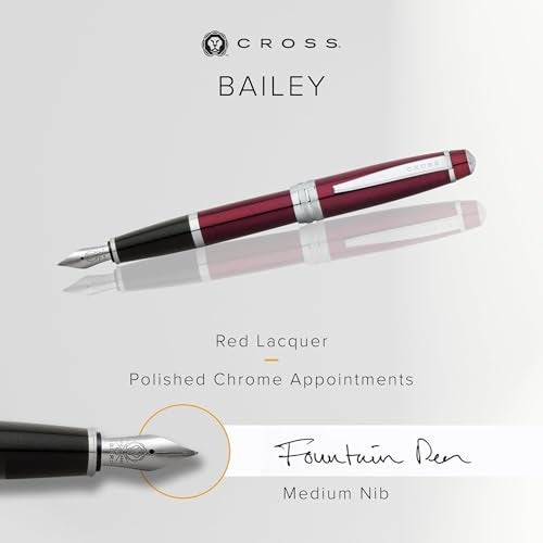 Cross Bailey Red Refillable Fountain Pen – Medium Point, Black Ink, Smooth Writing, Presented in a Premium Gift Box - Image 2