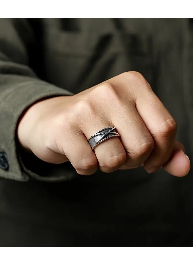Home Clearance Sale - Stylish Men's Retro Silvery-Tone Open Ring Zinc Alloy Perfect for Daily Wear & Special Occasions - Image 1