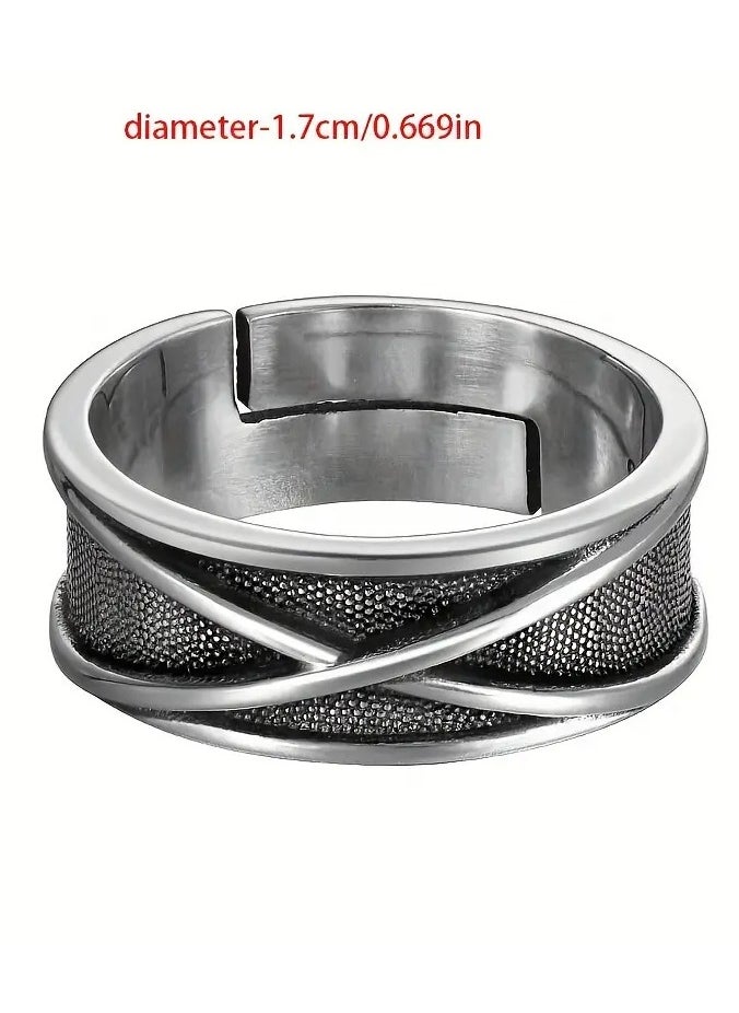 Home Clearance Sale - Stylish Men's Retro Silvery-Tone Open Ring Zinc Alloy Perfect for Daily Wear & Special Occasions - Image 1