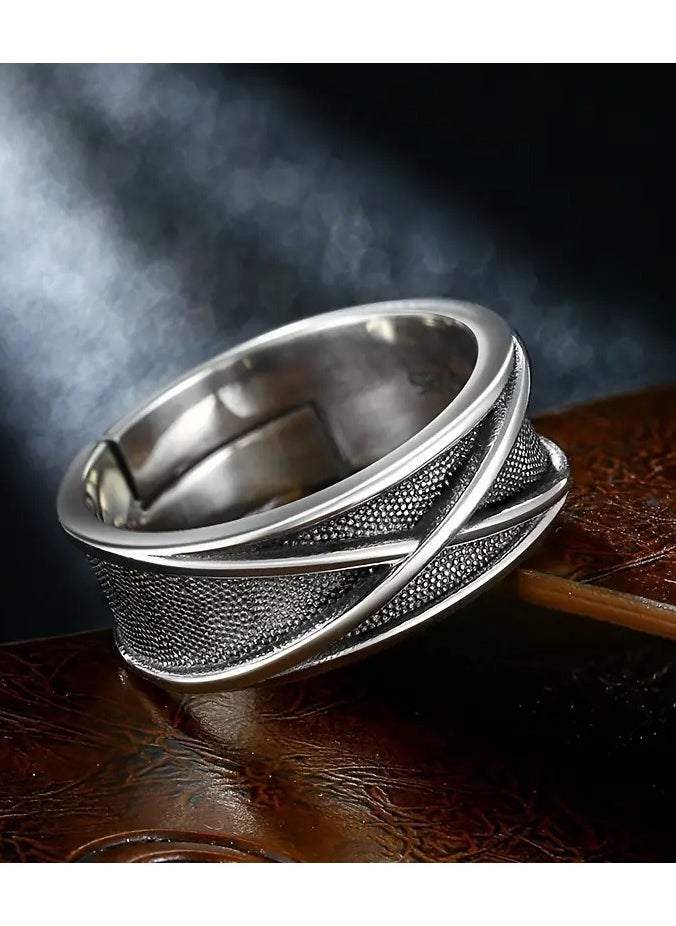 Home Clearance Sale - Stylish Men's Retro Silvery-Tone Open Ring Zinc Alloy Perfect for Daily Wear & Special Occasions - Image 1