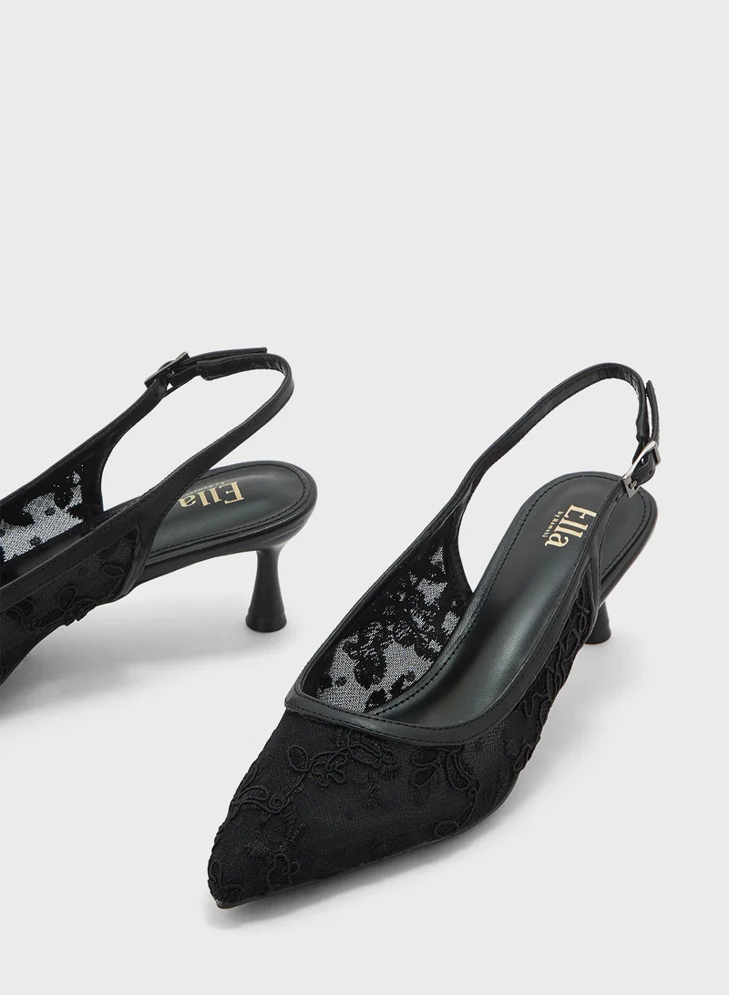 ايلا Floral Lace Embroidered Sling Back Pump