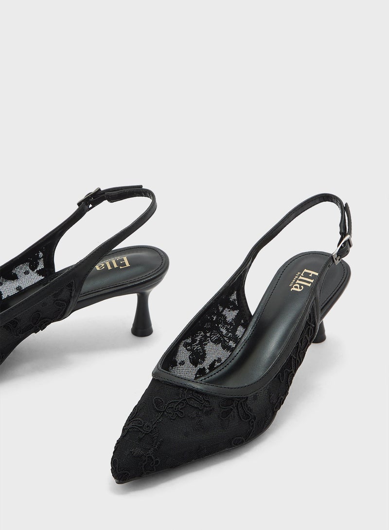 ايلا حذاء بكعب مدبب مزين بالدانتيل المطرز - Image 4