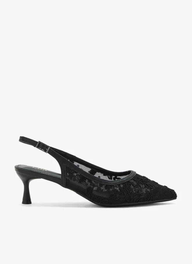 Floral Lace Embroidered Sling Back Pump