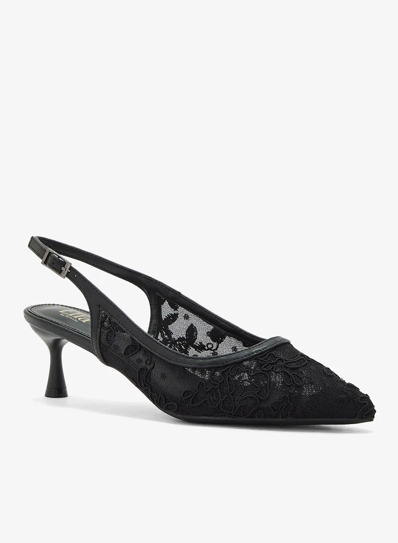 Ella Floral Lace Embroidered Sling Back Pump