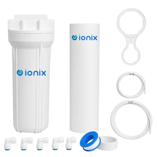 IONIX Pre Filter for Water Purifier, Compatible for All RO/UV/UF Water Purifier Brand and Non Branded,Comes with Both 1/4 Adapter & Pipe ro pre Filter housing Set, 1 Set, White - Image 1