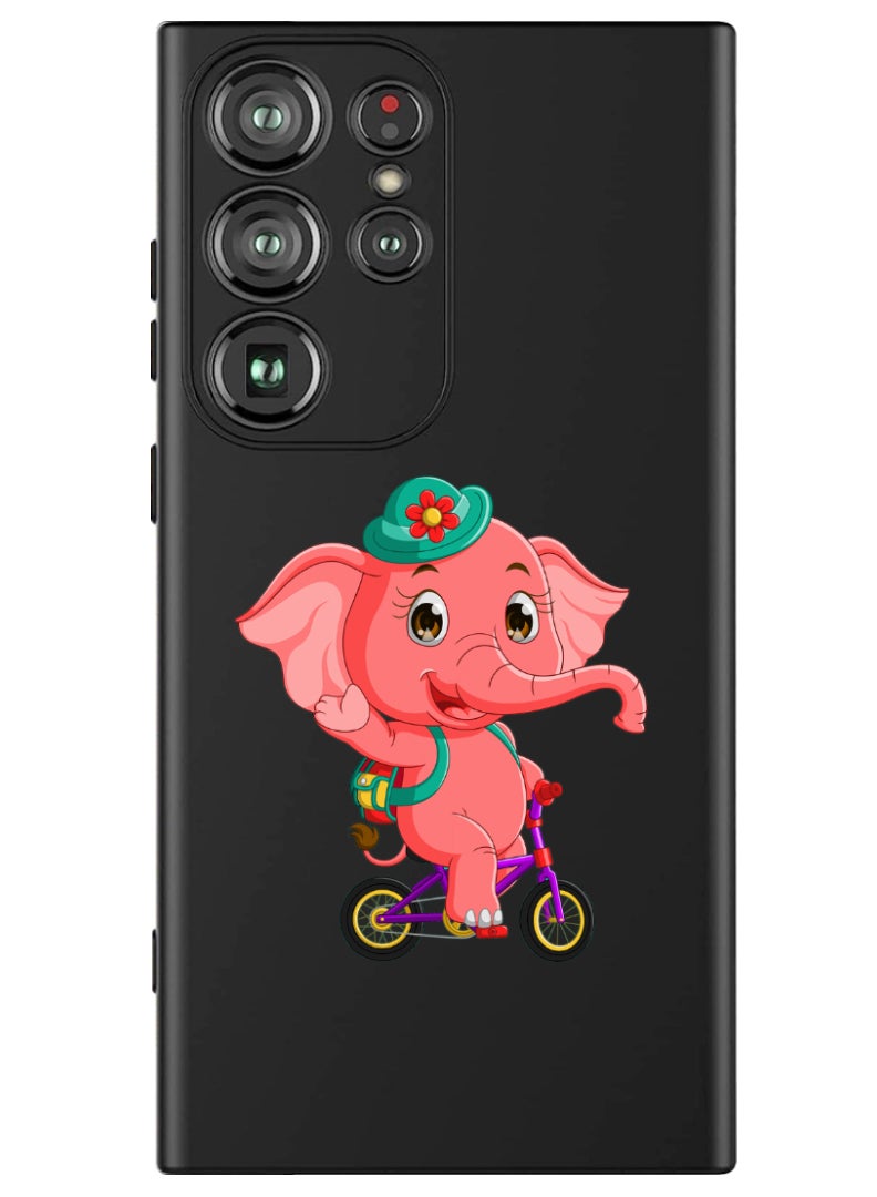 Theodor Protective Slim Fit Case Liquid Silicone Cover with Full Body Protection Anti-Scratch Shockproof Case For Samsung Galaxy S24 Ultra (Black) - pink elephant - Image 1