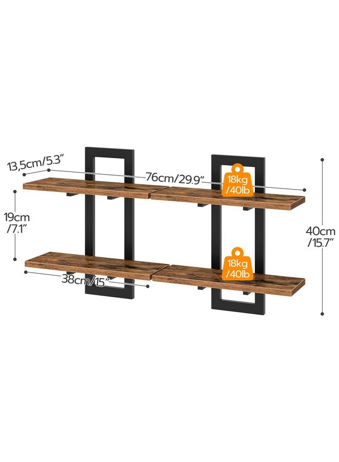 HOOBRO HOOBRO Floating Shelves, 15 Inch Wall Shelf Set of 2, Wall Mounted Storage Shelves 2-Tier, Hanging Bathroom Shelves, for Living Room, Bedroom, Bathroom, Kitchen, Rustic Brown and Black BF32BJ01 - Image 2