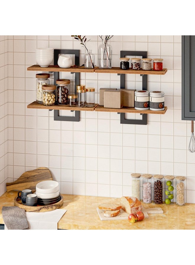 HOOBRO HOOBRO Floating Shelves, 15 Inch Wall Shelf Set of 2, Wall Mounted Storage Shelves 2-Tier, Hanging Bathroom Shelves, for Living Room, Bedroom, Bathroom, Kitchen, Rustic Brown and Black BF32BJ01 - Image 1