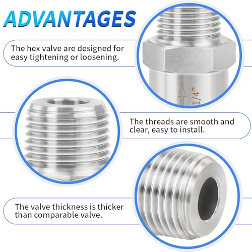 ChillWaves 304 Stainless Steel In-Line Split Check Valve 1/4" NPT Male Thread, One-Way Non-return Check Valve，Prevent Water Back-flow(1-PACK) - Image 4