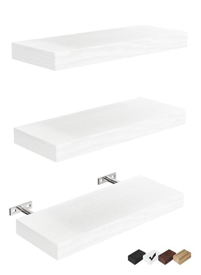 Greenual 3 Packs Floating Shelves for Room Wall Accent Mounted Bookshelf Storage Bathroom Bedroom Living Room Hanging Kitchen Display Office Plant Book Gaming Dorm Decor Bath Cute Shelf Decore Decir White Wood - Image 1