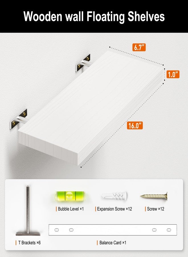 Greenual 3 Packs Floating Shelves for Room Wall Accent Mounted Bookshelf Storage Bathroom Bedroom Living Room Hanging Kitchen Display Office Plant Book Gaming Dorm Decor Bath Cute Shelf Decore Decir White Wood - Image 3