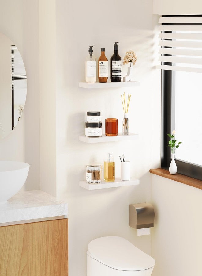 Greenual 3 Packs Floating Shelves for Room Wall Accent Mounted Bookshelf Storage Bathroom Bedroom Living Room Hanging Kitchen Display Office Plant Book Gaming Dorm Decor Bath Cute Shelf Decore Decir White Wood - Image 5