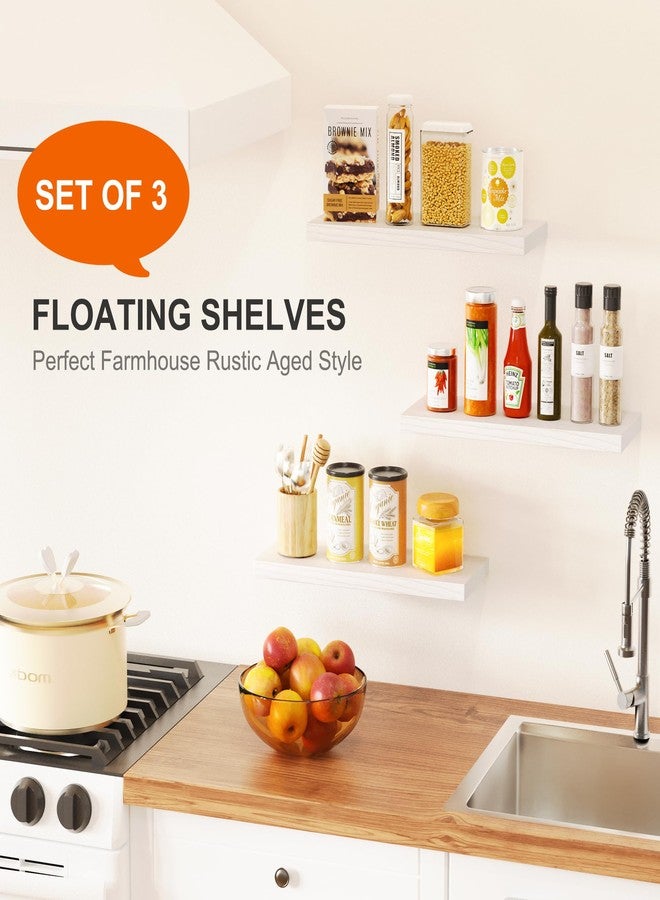Greenual 3 Packs Floating Shelves for Room Wall Accent Mounted Bookshelf Storage Bathroom Bedroom Living Room Hanging Kitchen Display Office Plant Book Gaming Dorm Decor Bath Cute Shelf Decore Decir White Wood - Image 2