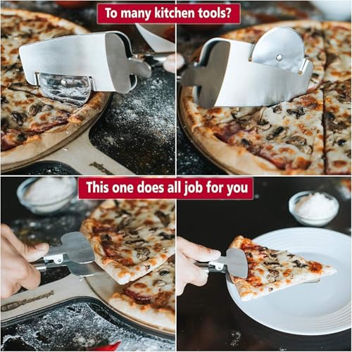 we3 Pizza Cutter Wheel 4 in 1 Design, Super Sharp Slicer, Very Easy to Cut & Serve, All Stainless Steel, Dishwasher Safe - Image 5