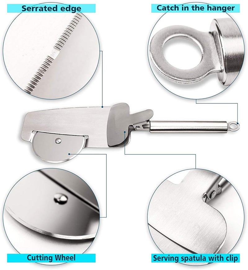 we3 Pizza Cutter Wheel 4 in 1 Design, Super Sharp Slicer, Very Easy to Cut & Serve, All Stainless Steel, Dishwasher Safe - Image 3