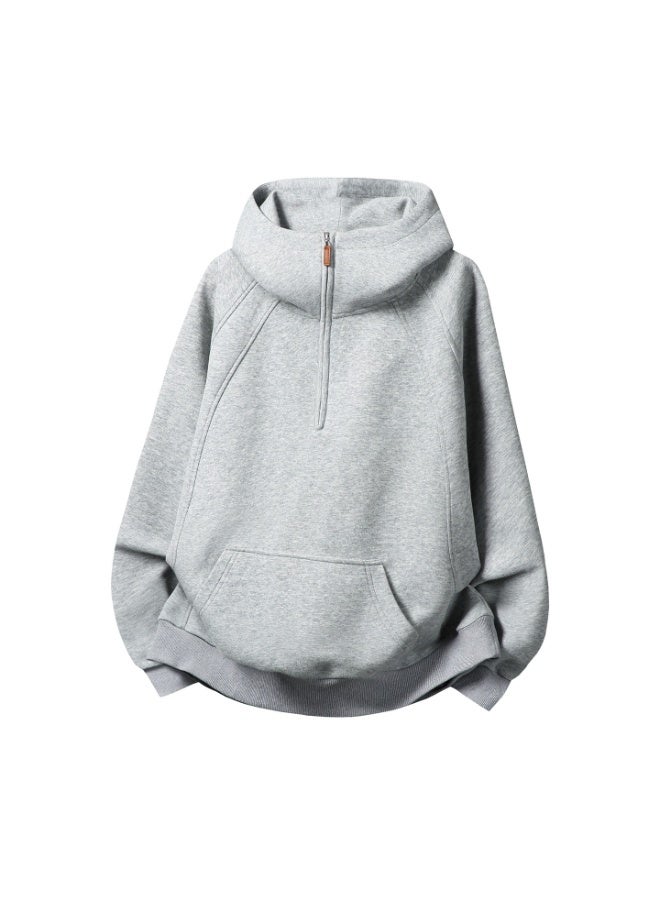 NIBEMINENT Split Half-Zip Heavyweight Hoodie Men, Autumn and Winter Style, Textured Thickened Half-High Collar Solid Color Hoodie - Image 1
