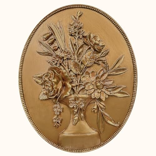 97 Decor Vintage Wall Sculptures For Living Room Gold Vintage Wall Decor Ornate Oval Hangings Antique Pediment Brass Floral Walls Art Gallery For Home Kitchen Bedroom Decorations - Image 1
