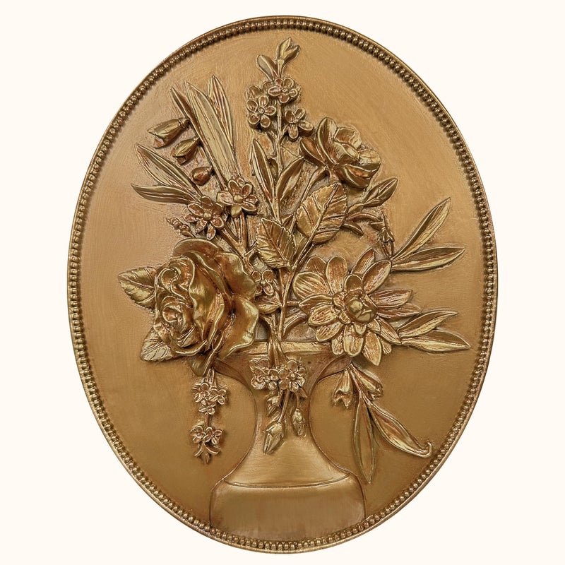 97 Decor Vintage Wall Sculptures For Living Room Gold Vintage Wall Decor Ornate Oval Hangings Antique Pediment Brass Floral Walls Art Gallery For Home Kitchen Bedroom Decorations - Image 2