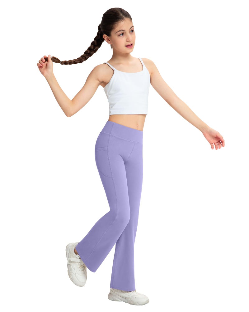 NORMOV Girl's Bootcut Yoga Pants with Pockets,High Waisted Casual Kids Bell Bottoms Pants (Black/Violet/Light Blue/Apple Pink/M) - Image 4