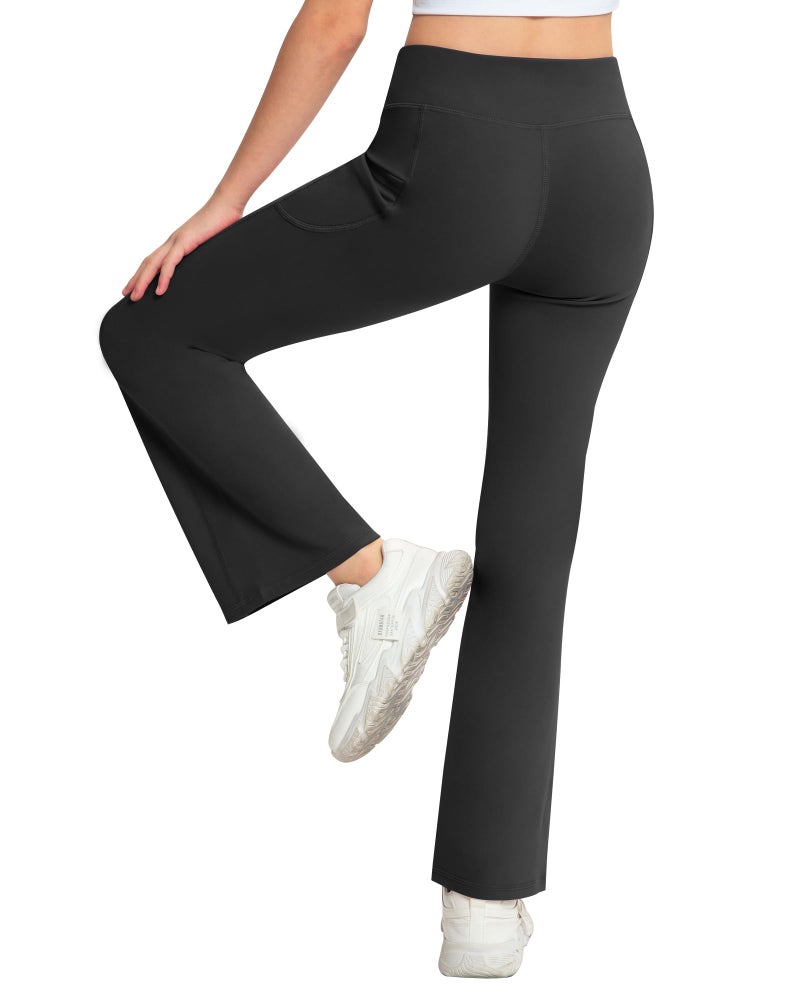 NORMOV Girl's Bootcut Yoga Pants with Pockets,High Waisted Casual Kids Bell Bottoms Pants (Black/Violet/Light Blue/Apple Pink/M) - Image 2