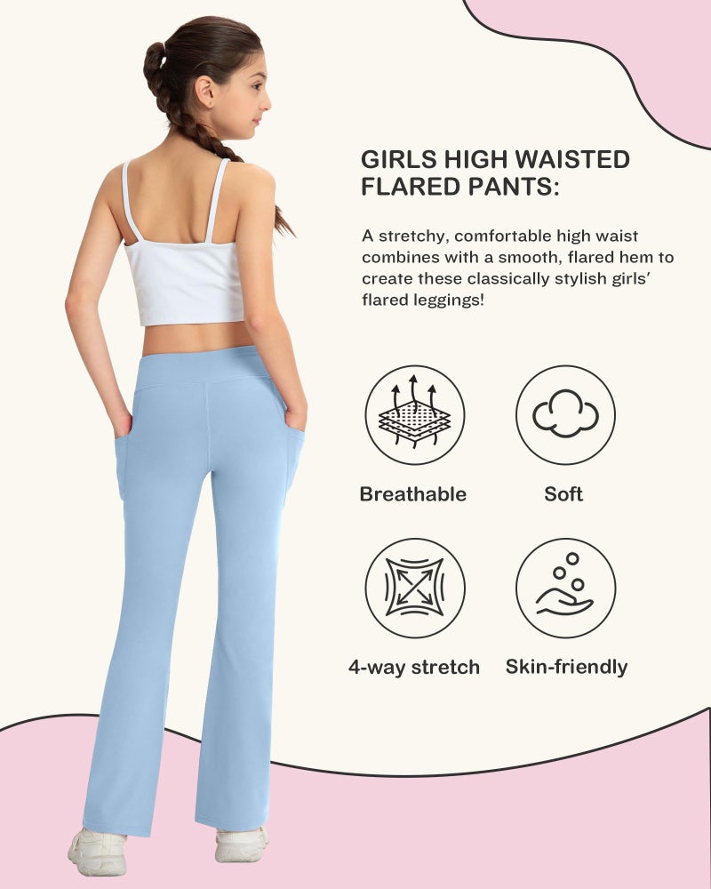 NORMOV Girl's Bootcut Yoga Pants with Pockets,High Waisted Casual Kids Bell Bottoms Pants (Black/Violet/Light Blue/Apple Pink/M) - Image 5