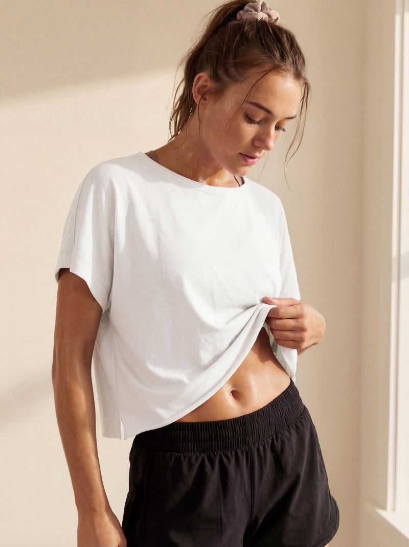 GRECERELLE Women's Backless Workout Top Open Back Athletic Shirts Short Sleeve Running Crop Top Gym Yoga Tee, White, Small - Image 3
