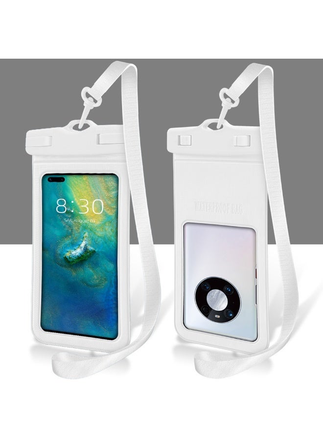 2PCS Waterproof Phone Pouch, IPX8 Certified 30M Underwater Cellphone Dry Bag/Case with Lanyard for Diving and Swimming, fit for Mobile Phone Up to 7.2", D15-1 (White)