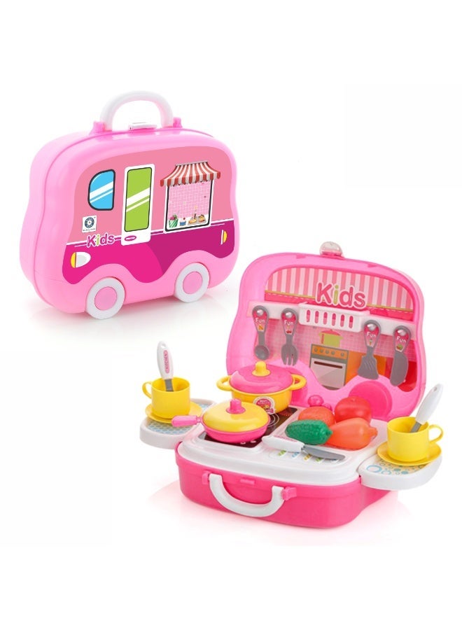 Chanak Kitchen set for girls, kitchen suitcase set on wheels, colorful pretend play cooking set for girls with 18 pieces, portable kitchen set for 3 years, (kitchen set suitcase) - Image 2