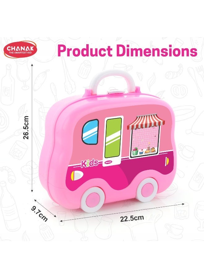 Chanak Kitchen set for girls, kitchen suitcase set on wheels, colorful pretend play cooking set for girls with 18 pieces, portable kitchen set for 3 years, (kitchen set suitcase) - Image 3