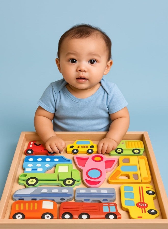 Dec Kitchenpro Wooden Vehicles Puzzle for Kids, Colorful Transportation Shape Matching Board with Cars, Bus, Train, Truck & Airplane, Educational Toy for Toddlers - Image 2